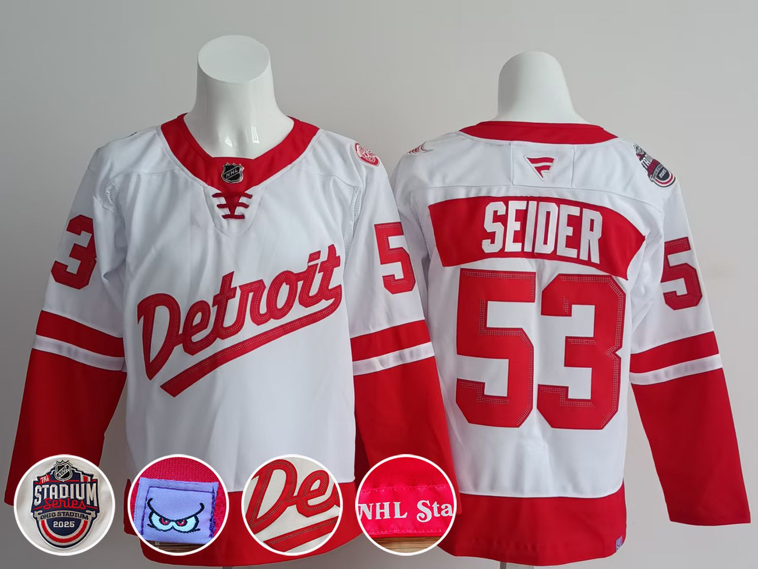 Men Detroit Red Wings #53 Seider White 2025 Fanatics Home Premium NHL Jersey